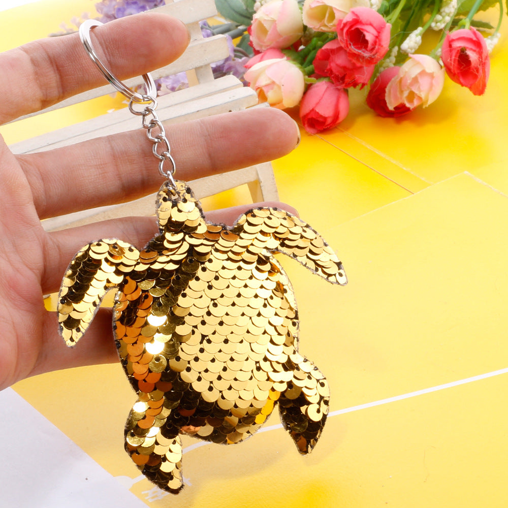 Wholesale Double Sided Reflective Turtle Sequin Keychain